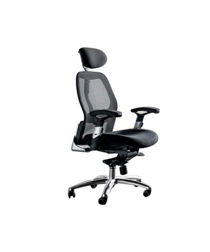 كرسي مكتب أسود بمسند للرأس وودي