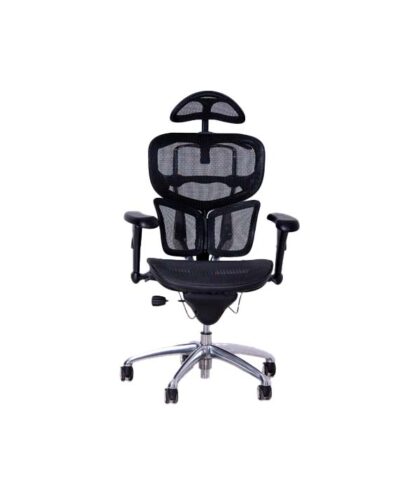 كرسي مدير شبك أسود بمسند رأس وأذرع قابلة للتعديل وودي