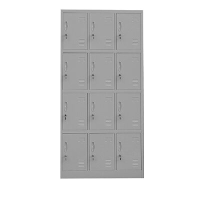 خزانة حديد 12 باب رمادي وودي