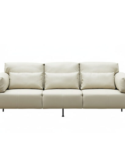 فينا كنب استقبال مكتبي ثلاثي جلد فاخر لون بيج مع بني وودي