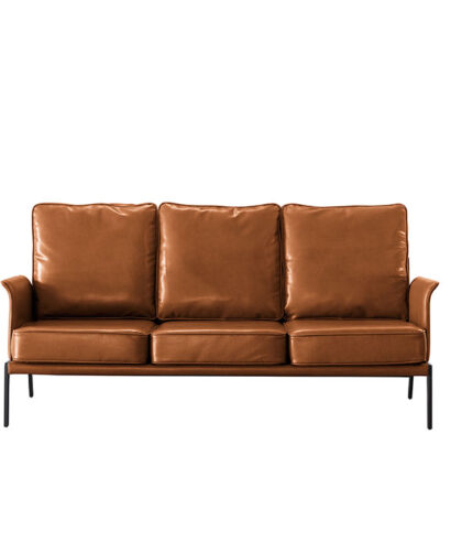 بيلا كنب استقبال مكتبي ثلاثي جلد فاخر برتقالي وودي