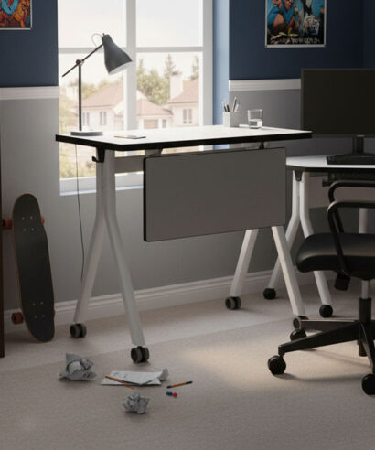 ترافو مكتب بعجلات رمادي وودي