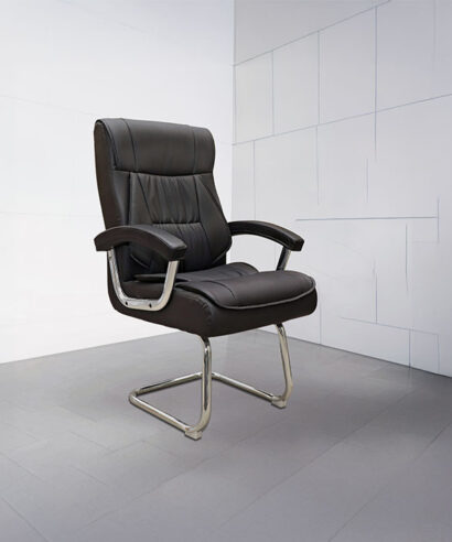 كرسي مكتب جلد ثابت أسود وودي