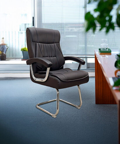 كرسي مكتب ثابت جلد بني وودي